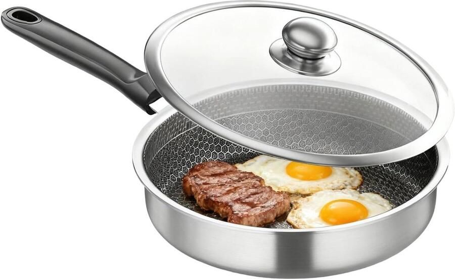 Koekenpan met antiaanbaklaag Koekenpan Inductie Thuis Koken Krasbestendige afwerking 30 cm Zwart