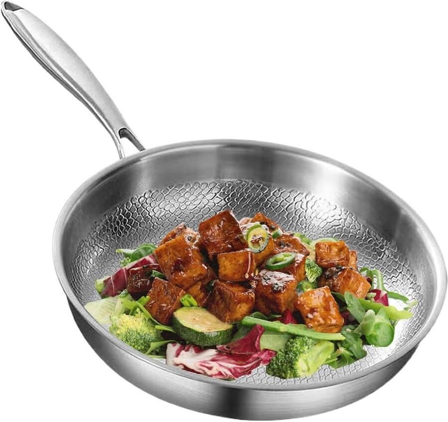 Koekenpan met Antiaanbaklaag Koekenpan Koekepan Gelijkmatig Koken Gehamerde Textuur 26 cm Roestvrij Staal