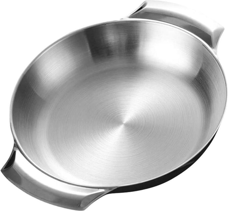 Koekenpan met Antiaanbaklaag Koekenpan Koken en Bakken Roestvrijstalen Dubbele Handgreep 26X20X4CM Zilver