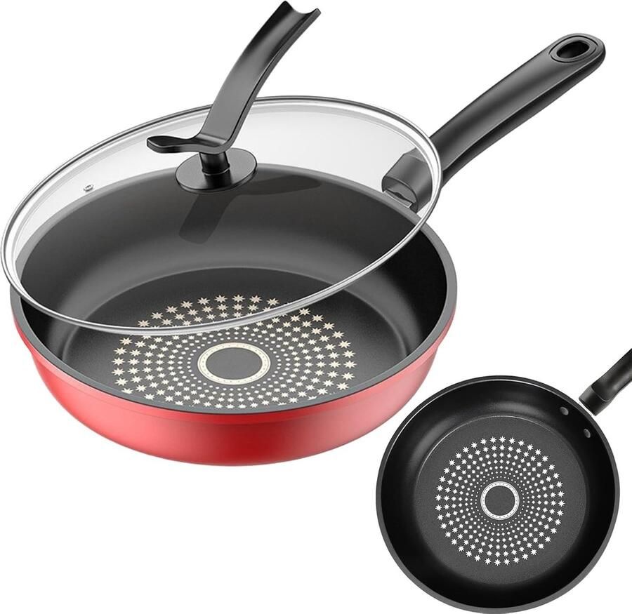 Koekenpan met antiaanbaklaag Koekenpan met deksel Ontbijt en diner Universele kookplaat compatibel 26 cm Zwart