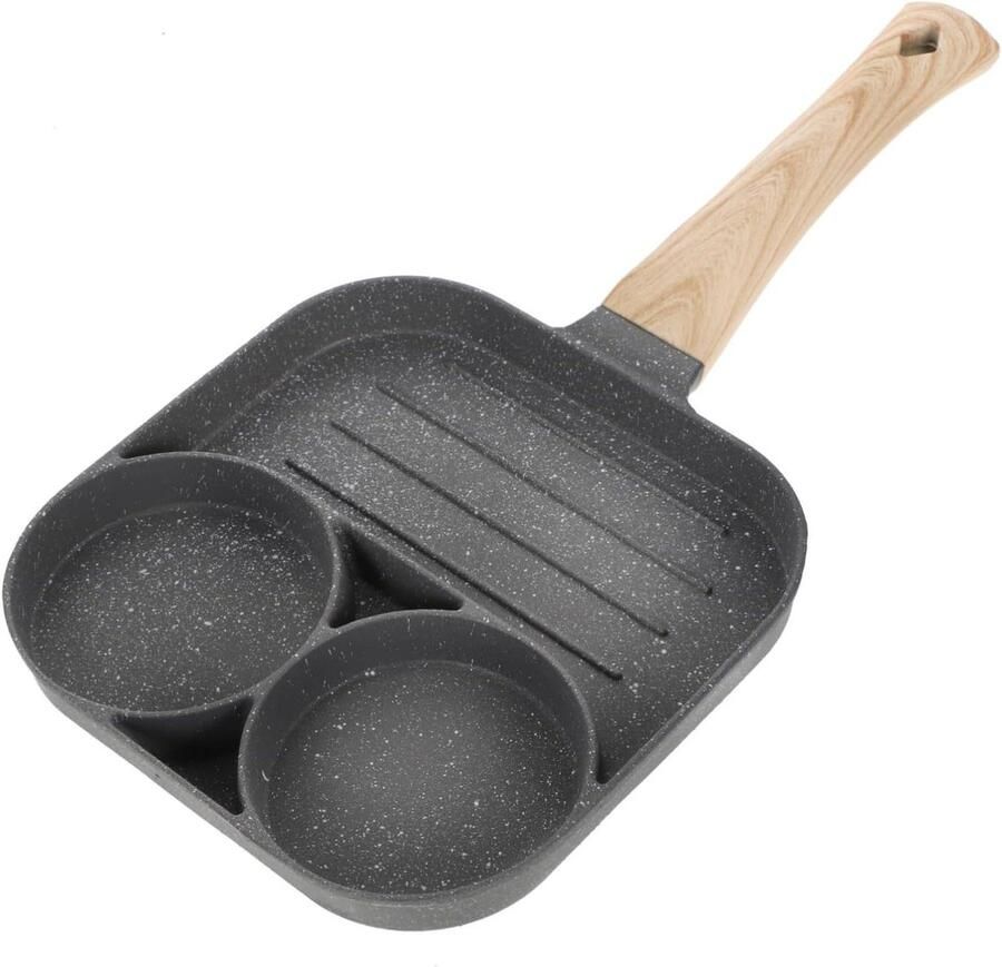 Koekenpan met Antiaanbaklaag Mini Pannenkoekenpan Ontbijt Koken Verdeelde Compartimenten 35.5 x 18.7 cm Grijs