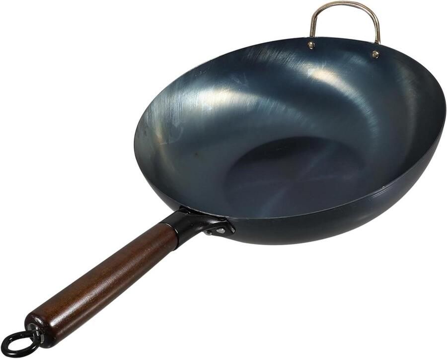 Koekenpan met antiaanbaklaag Wokpan ijzer Dagelijks koken Ergonomische houten handgreep 32x8 cm Zwart