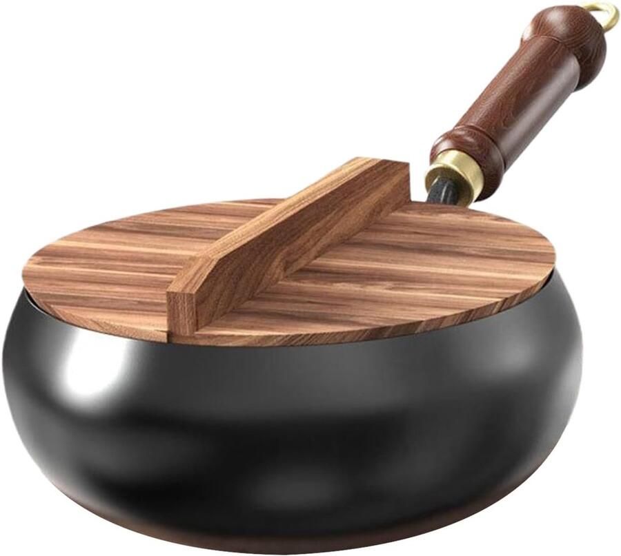 Koekenpan met Deksel Antiaanbak Pan Culinaire Bereidingen Gietijzeren Constructie 24 cm Diameter Zwart