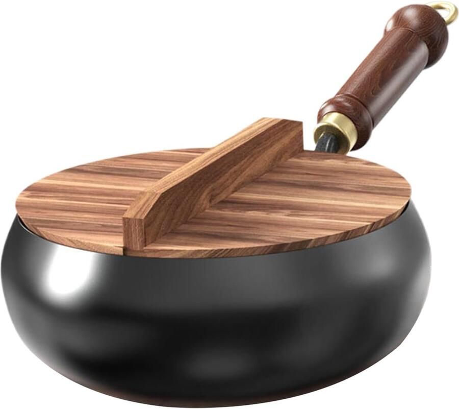 Koekenpan met Deksel Antiaanbak Pan Culinaire Bereidingen Gietijzeren Constructie 24 cm Diameter Zwart