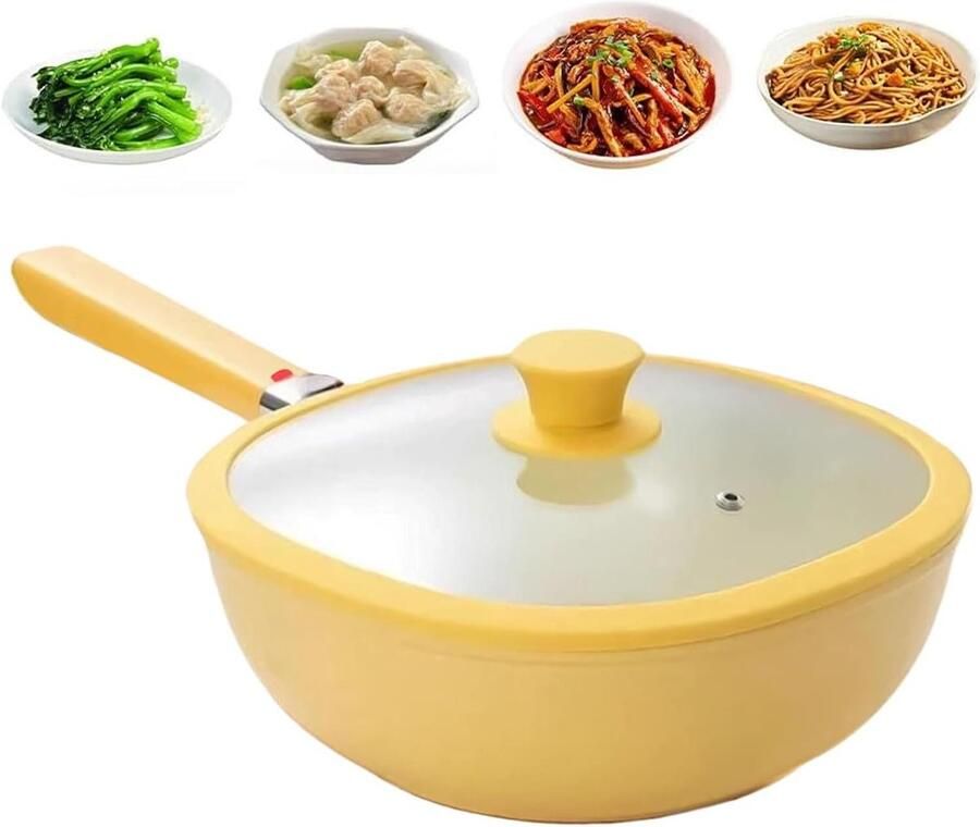 Koekenpan met Deksel Antiaanbakpan Braadpan Gezond Koken Intelligente Drukregeling 19 liter Crèmegeel