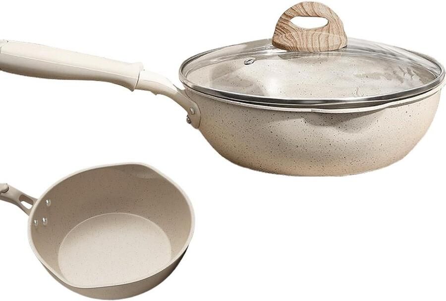 Koekenpan met Deksel Antiaanbakpan Frituurpan Gelijkmatig Koken Robuust Gesmeed Ontwerp 26 cm Zwart
