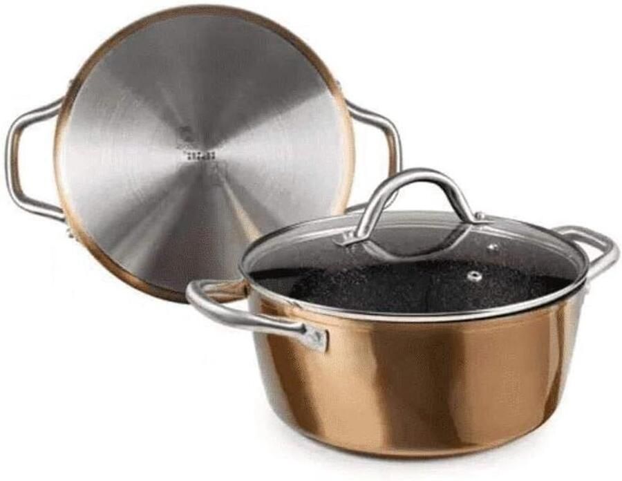 Koekenpan met Deksel Antiaanbakpan Gelijkmatig Koken Steenmotief Coating 20 cm Koper