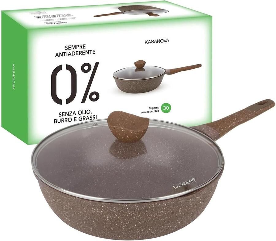 Koekenpan met deksel Antiaanbakpan Gezond koken 0-vet koken 30 cm Bruin