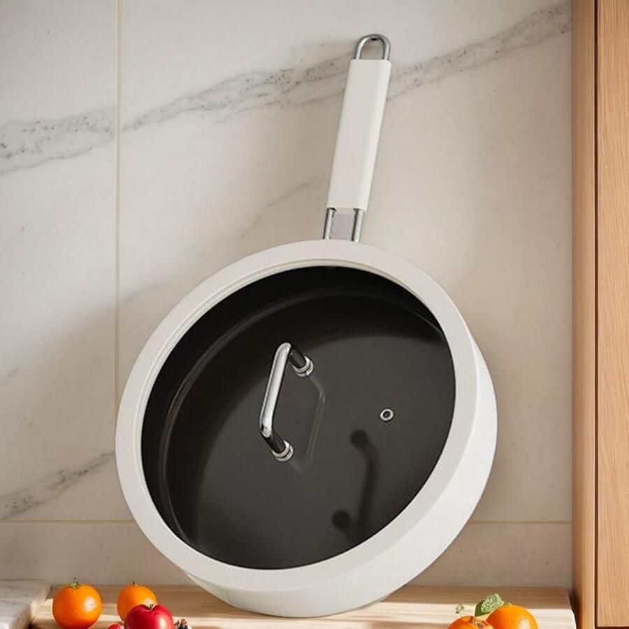 Koekenpan met Deksel Antiaanbakpan Keramisch Veelzijdig Koken Lekvrije Gietrand 24 cm Zwart en Wit