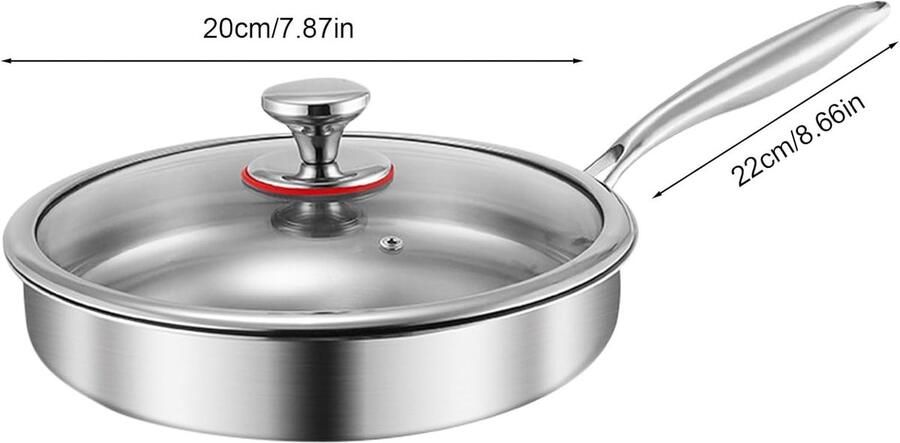 Koekenpan met deksel Antiaanbakpan Koken en bakken Afneembare handgreep 22 cm Zilver