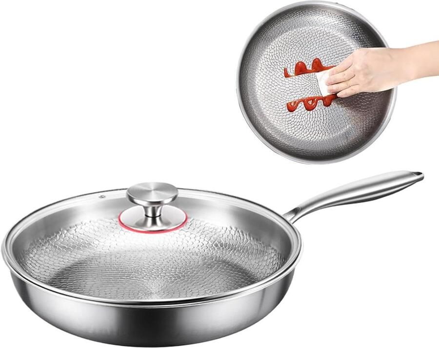 Koekenpan met deksel Antiaanbakpan Titanium Gezinsmaaltijden Bereiden Efficiënte Warmteverdeling 28 cm Zwart