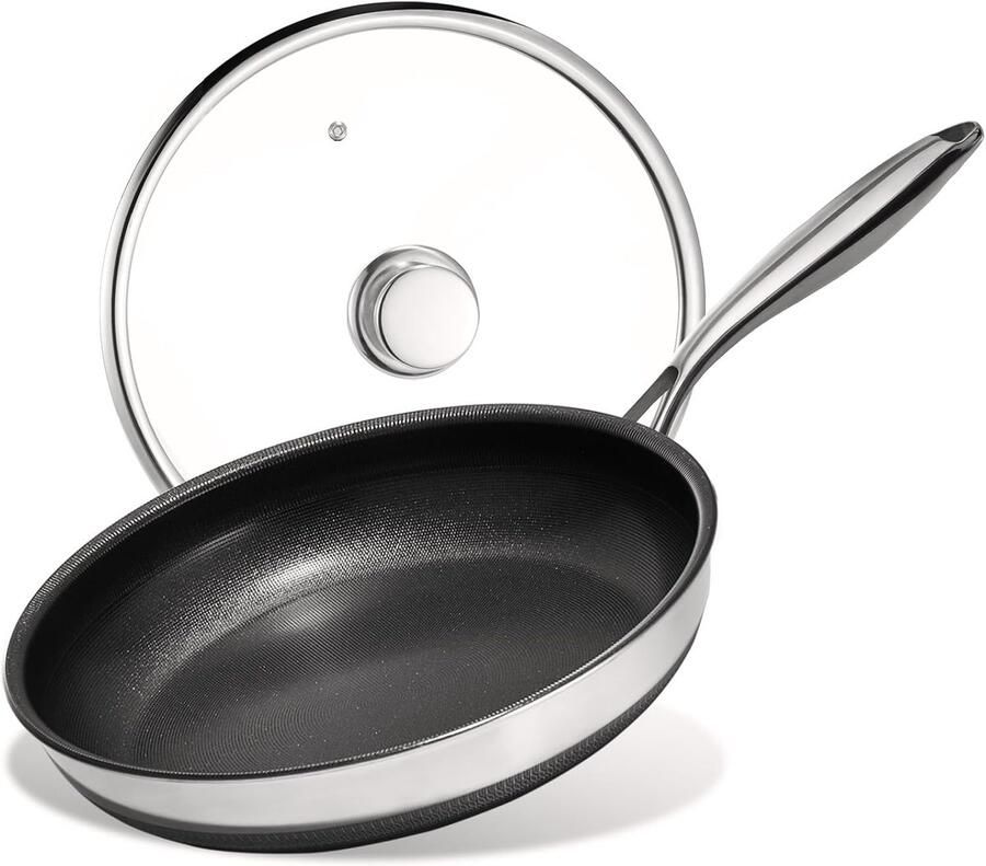 Koekenpan met deksel Antiaanbakpan Titanium Gezond Koken Stervormige textuur 254 cm Zwart