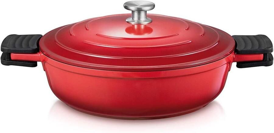 Koekenpan met deksel Bordeaux pan Antiaanbakpan Koken en bakken Gelijkmatige vochtcirculatie Diameter 28 cm Bordeaux