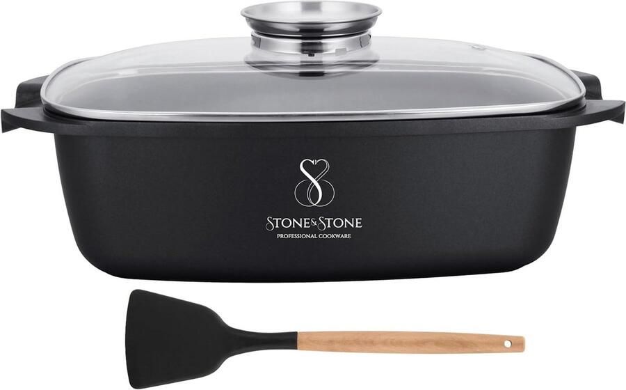 Koekenpan met deksel Braadpan hapjespan Gezond Koken Duitse Antiaanbaklaag 32 cm Zwart