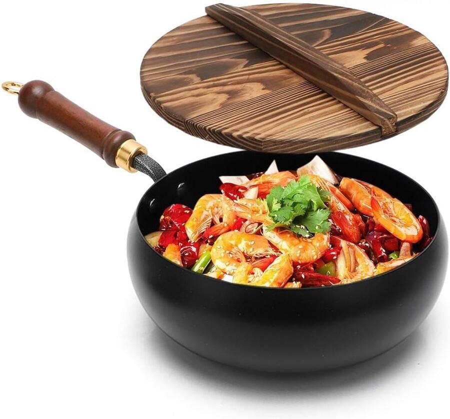Koekenpan met deksel Braadpan Honingraat Koken en braden Gesmeed zuiver ijzer Ø 24 cm IJzer
