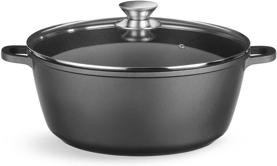 Koekenpan met Deksel Casserole Pan Koken en Serveren Antiaanbaklaag 7.5L Zwart