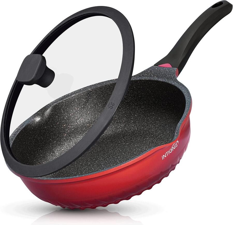 Koekenpan met deksel Diepe bakpan Maaltijden bereiden Krasbestendige coating 28 cm Zwart