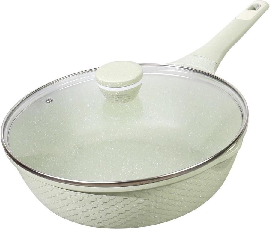 Koekenpan met deksel Diepe braadpan Gezond koken Antiaanbak granietcoating 30 cm 6 liter Grijs