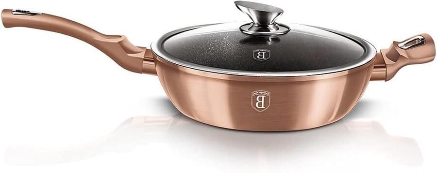 Koekenpan met Deksel Friteuse Pan Lekker Koken 3-Laags Marmercoating Ø28 cm Roségoud
