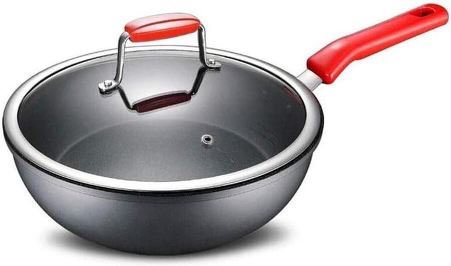 Koekenpan met Deksel Friteusepan Kookpan Koken en Bakken Energiebesparende Composiet Bodem 28 cm Rood