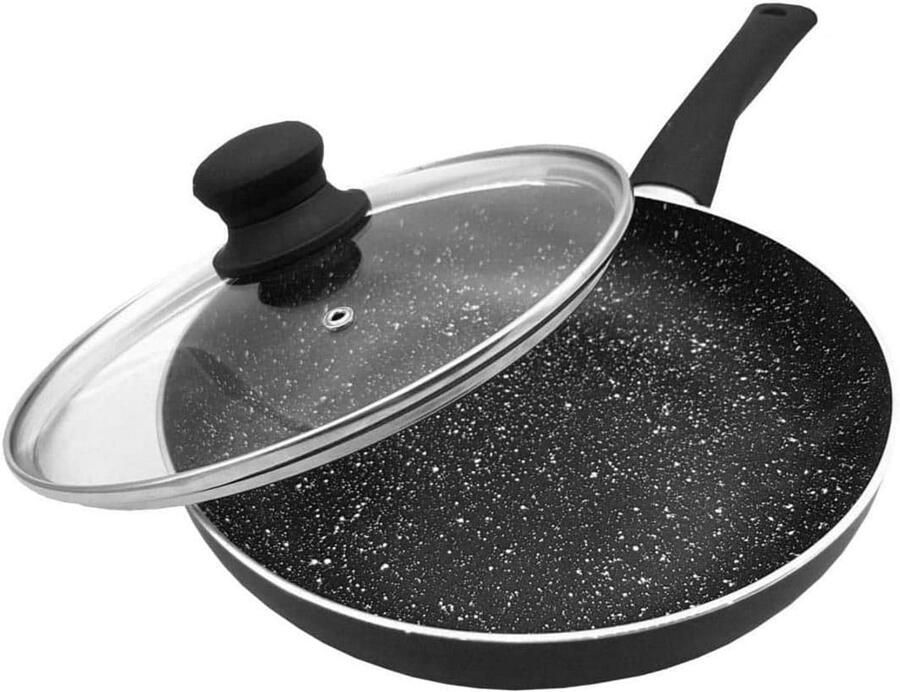 Koekenpan met deksel Koekepan braadpan Koken en bakken Krasbestendig binnenwerk Ø 26 cm Zwart