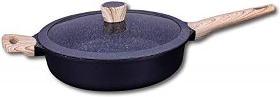 Koekenpan met Deksel Gietaluminium Pan Gezond Koken Graniet Coating 28 cm Zwart