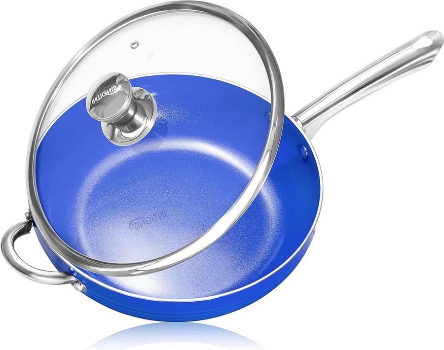 Koekenpan met deksel Hoge rand pan Lekker koken Keramische antikleeflaag 28 cm Zwart