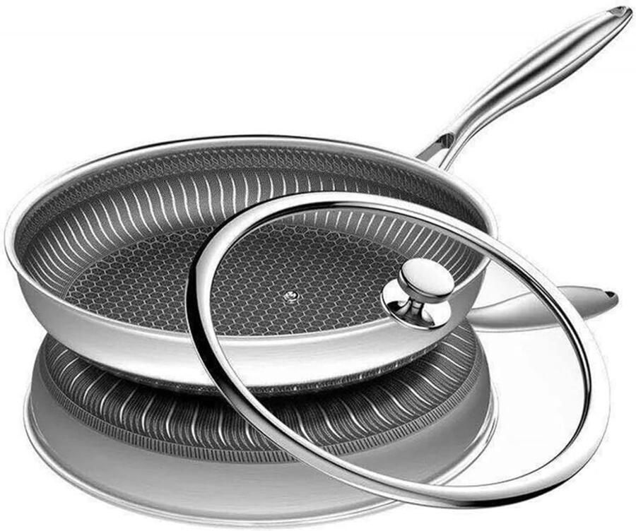 Koekenpan met Deksel Honingraat Pan Dagelijks Koken Dubbele Honingraat Structuur 30 CM