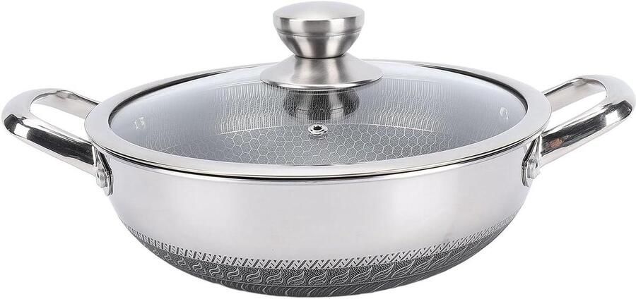 Koekenpan met Deksel Honingraatpan Omeletpan Gezond Koken Dubbele Honingraat Bodem 33 x 2 cm Zilver