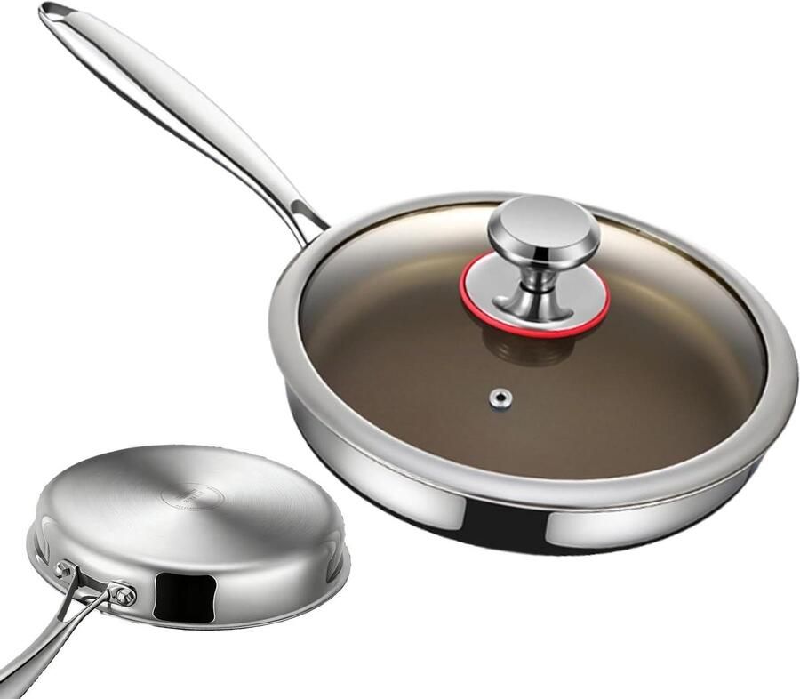 Koekenpan met Deksel Koekenpan Antiaanbak Gezond Koken Titaanlegering Versterkt 28 cm Grijs