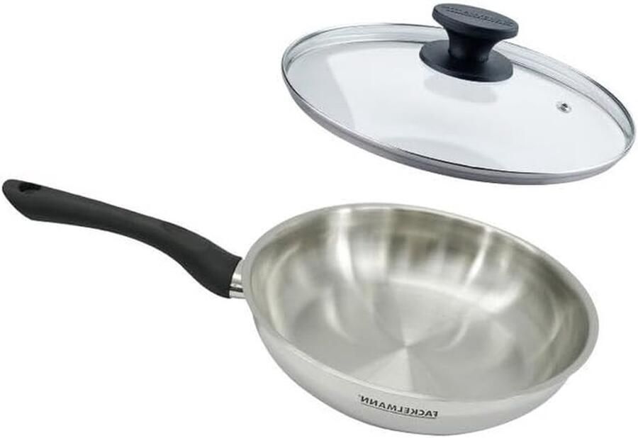 Koekenpan met deksel Koekenpan Braadpan Gezond Koken PFAS-vrij roestvrij staal 24 cm Zilver