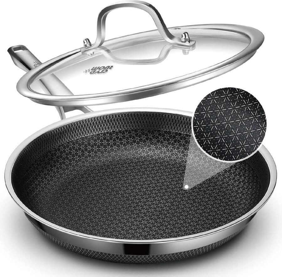 Koekenpan met Deksel Koekenpan Braadpan Gezond Koken SNOWCLAD Anti-aanbaklaag 28 cm Zilver