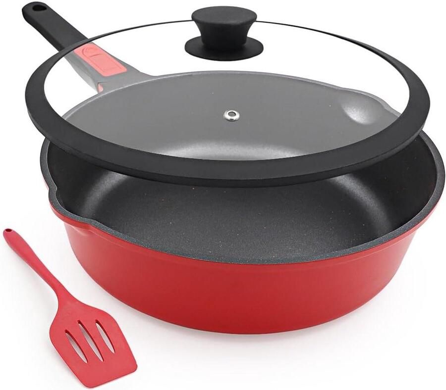 Koekenpan met Deksel Koekenpan Diep Gezond Koken Afneembare Handgreep 28 cm Zwart