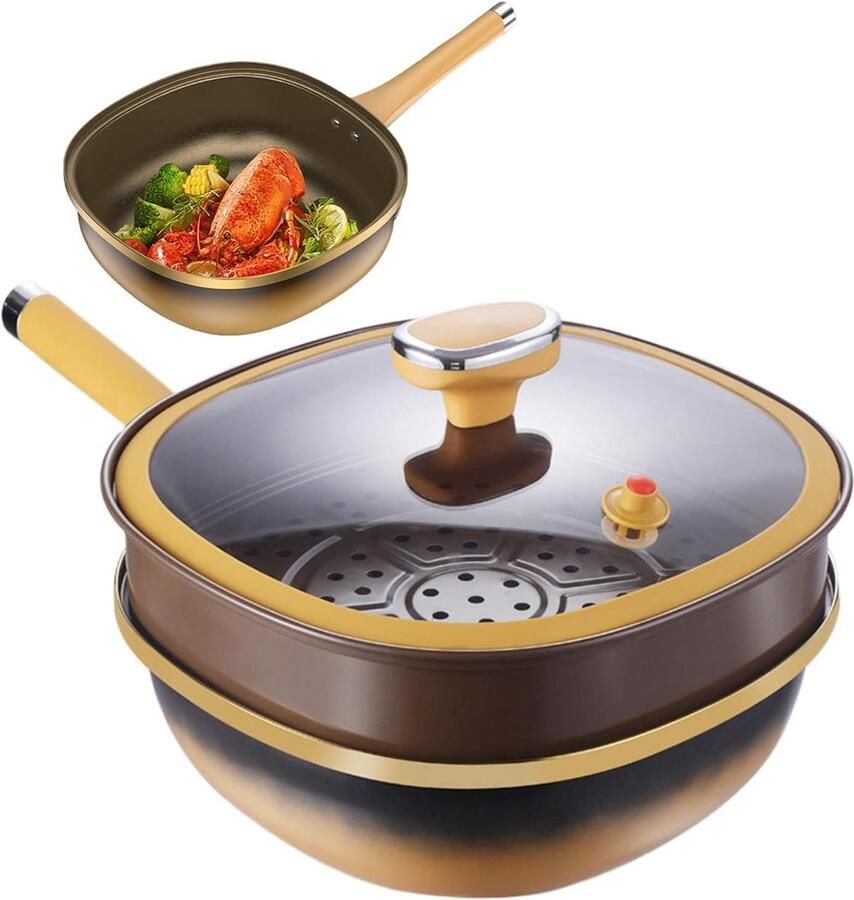 Koekenpan met Deksel Koekenpan Diep Gezond Koken Krasbestendige Coating 30 cm Multicolor