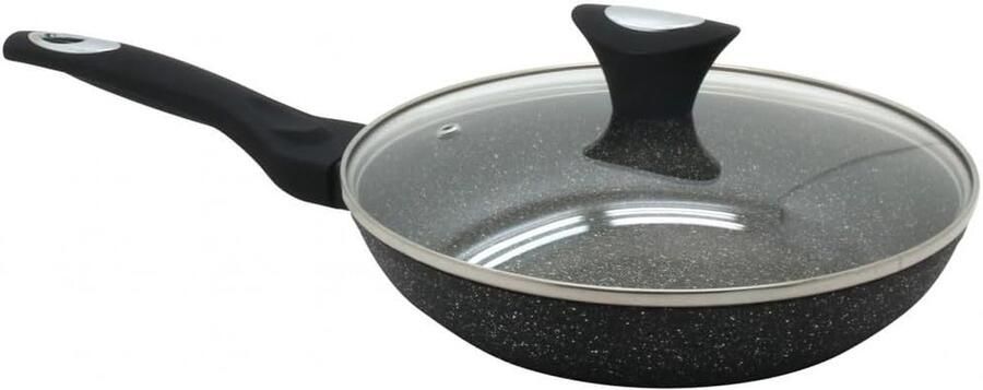 Koekenpan met deksel Koekenpan Gemakkelijk koken Marmer coating 20 cm Zwart