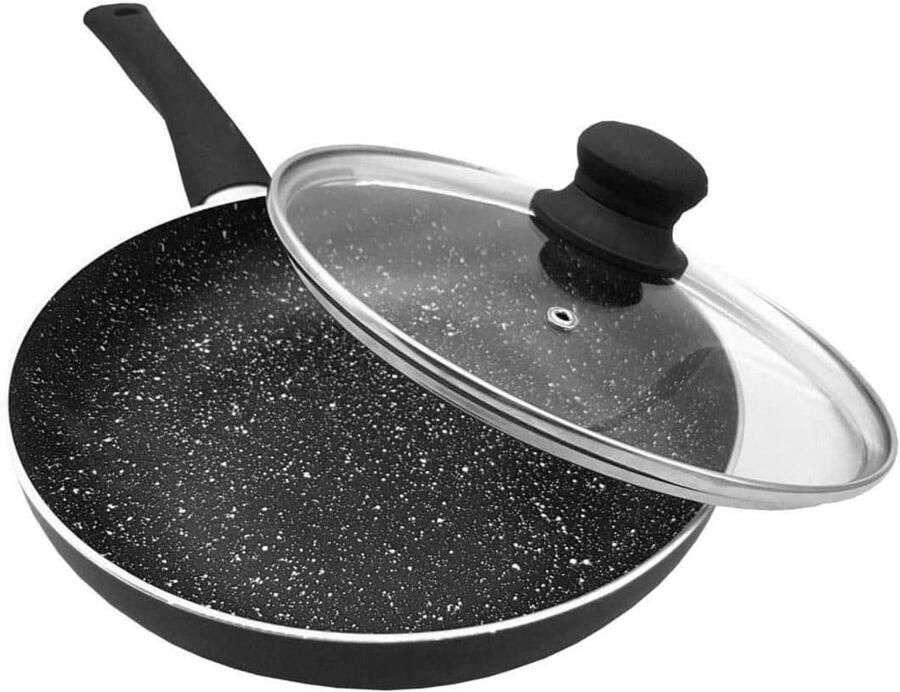 Koekenpan met deksel Koekenpan Bakken en braden Krasbestendig oppervlak Ø 26 cm Zwart