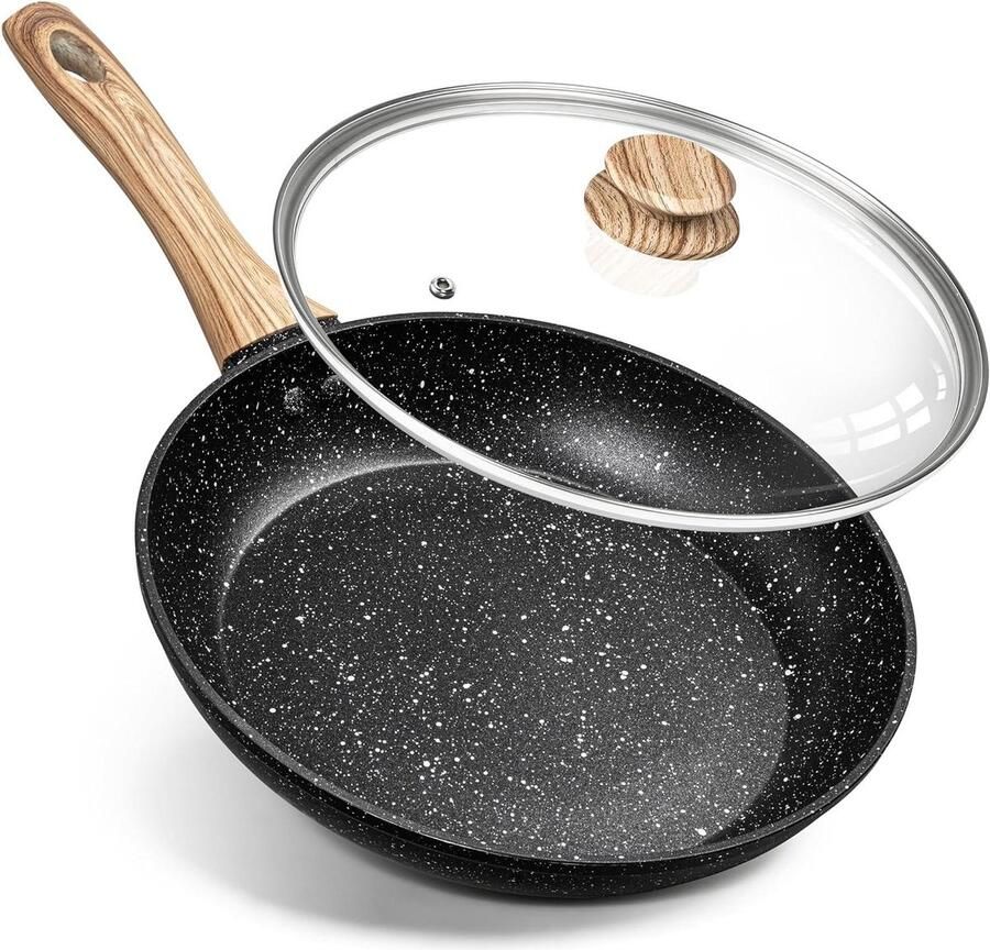 Koekenpan met deksel Koekenpan Gezond koken Natuursteen antiaanbaklaag 26 cm Groen