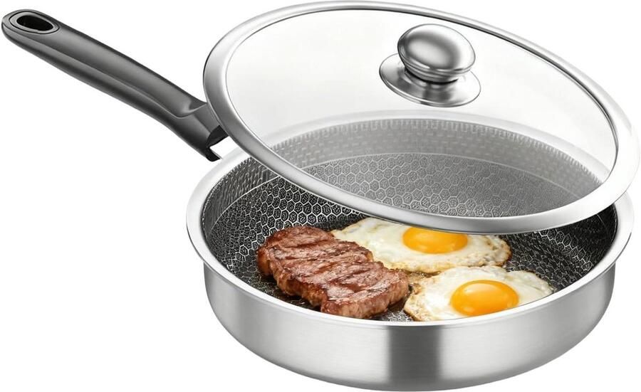 Koekenpan met Deksel Koekenpan Inductie Gelijkmatig Koken Krasvrije Afwerking 26 cm Zilver