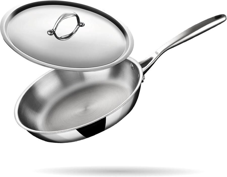 Koekenpan met deksel Koekenpan Koken Drievoudig materiaal 24 cm Zilverkleurig