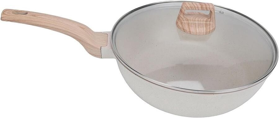 Frituurpan met Deksel Koekenpan Bakpan Gezond Koken Maifan Steen Coating 28 cm Zwart