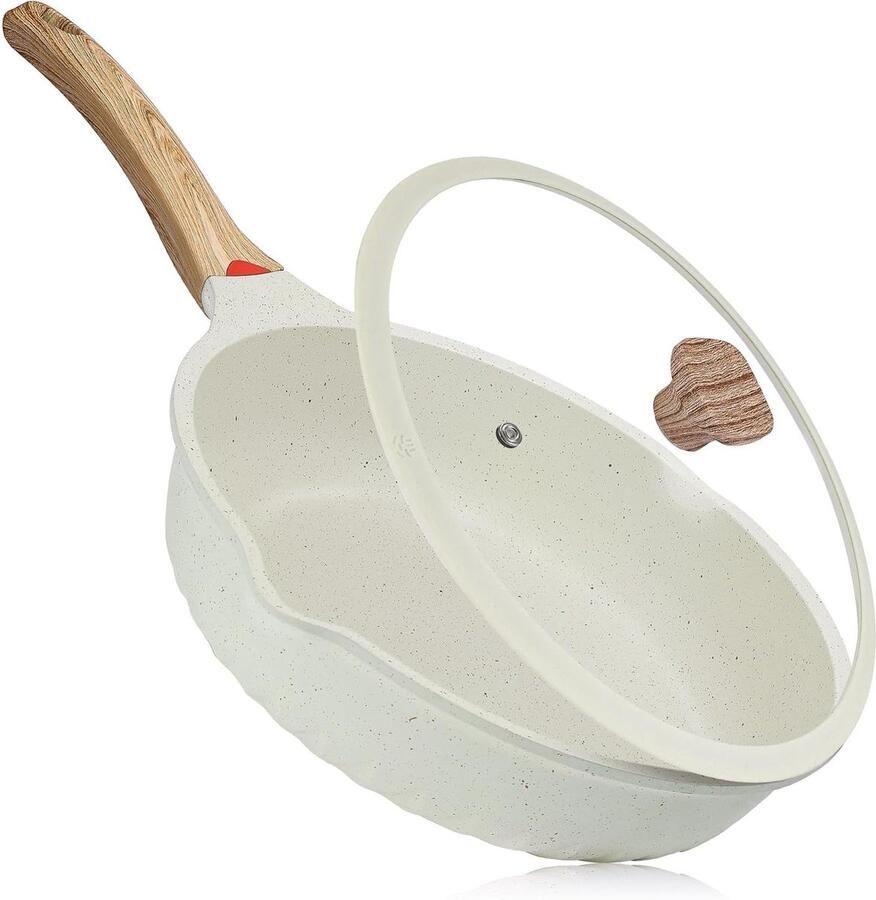 Koekenpan met Deksel Koekenpan Koken en Bakken Versterkte Antiaanbaklaag 30 cm Wit