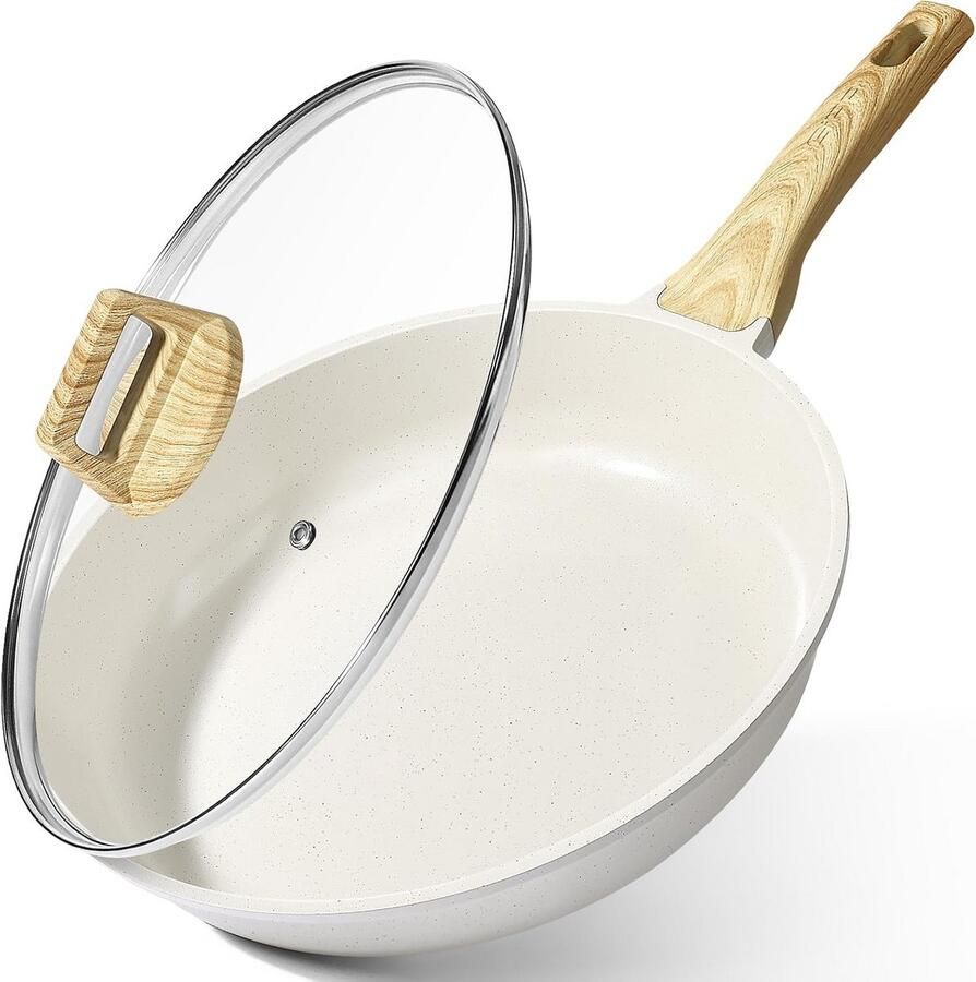Koekenpan met Deksel Koekenpan Koken Keramische Antiaanbaklaag 20 cm Wit