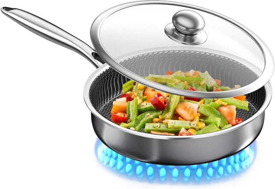 Koekenpan met Deksel Koekenpan Koken op Inductie Antiaanbaklaag 26-30 cm Veelkleurig