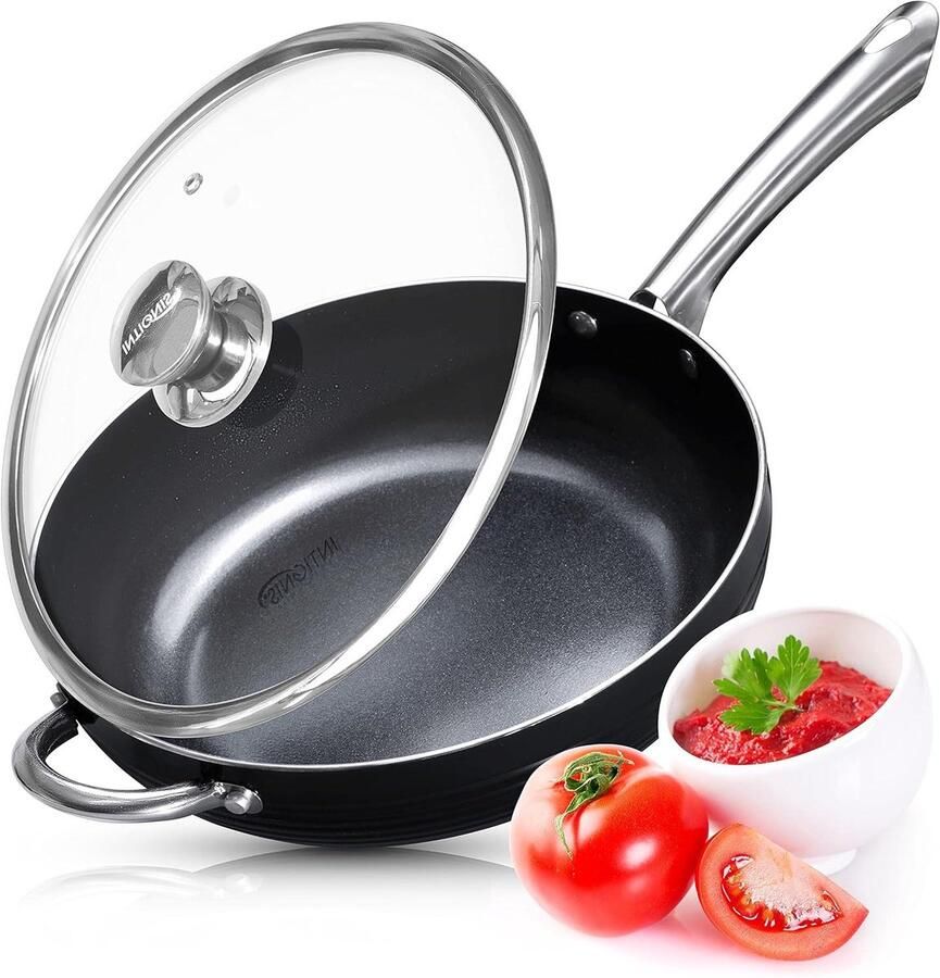 Koekenpan met Deksel Koekenpan Non-stick Veelzijdig Koken Keramische Coating 28 cm Zwart