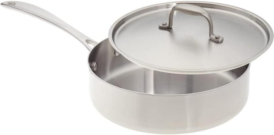 Koekenpan met Deksel Koekenpan Roestvrij Staal Gerechten Bereiden Tri-ply Constructie 25 cm Zilver