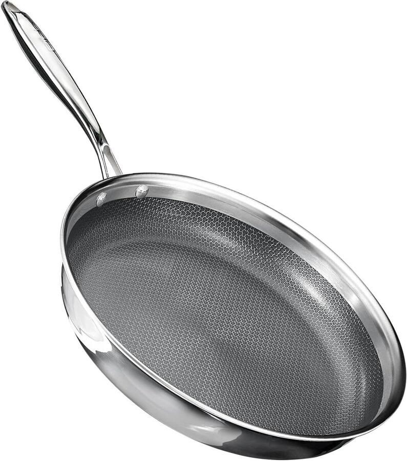 Koekenpan met Deksel Koekenpan RVS Lekker Koken Drievoudige Bodem 26 cm Zilver