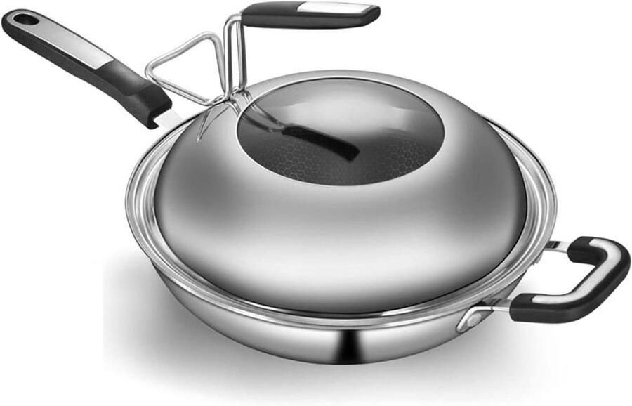 Koekenpan met Deksel Koekenpan Skillet Dagelijks Koken Gelijkmatige Warmteverdeling 32cm Zilver