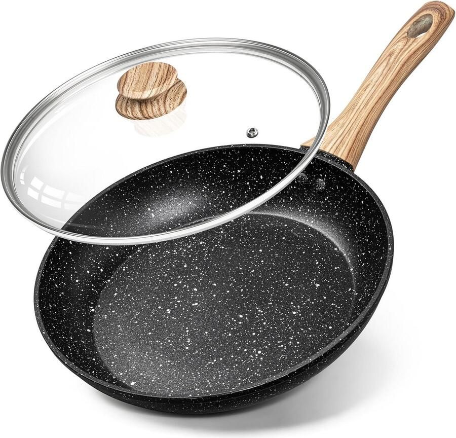 Koekenpan met deksel Koekenpan steen effect Gezond koken Ultra anti-aanbaklaag 26 cm Groen
