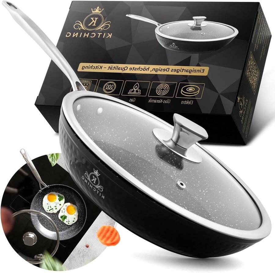 Koekenpan met Deksel Koekenpan Vetvrij Koken Pure Heat Functie 28 cm Zwart