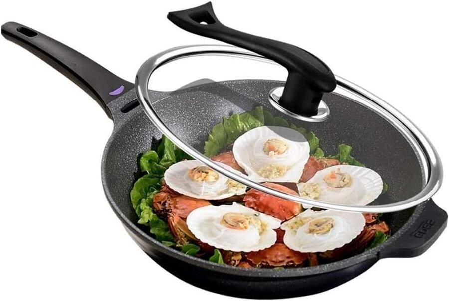 Koekenpan met Deksel Koekenpan Wok Huishoudelijk Koken Minerale Antiaanbaklaag 32 cm Zwart